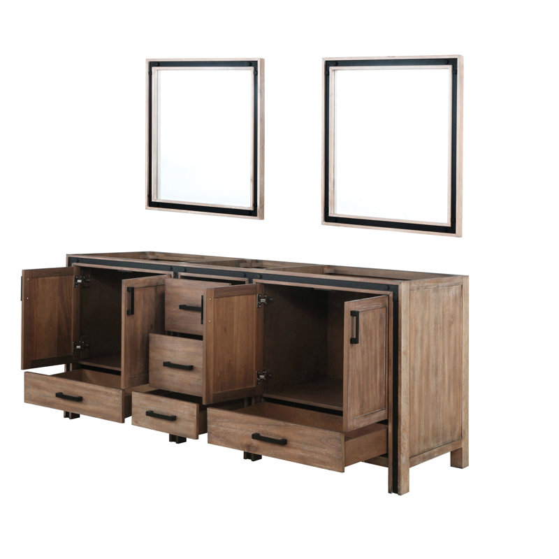 80 po Large meuble-lavabo double rustique, 30 miroirs, deux armoires intérieures, cinq tiroirs, assemblé pour une installation rapide