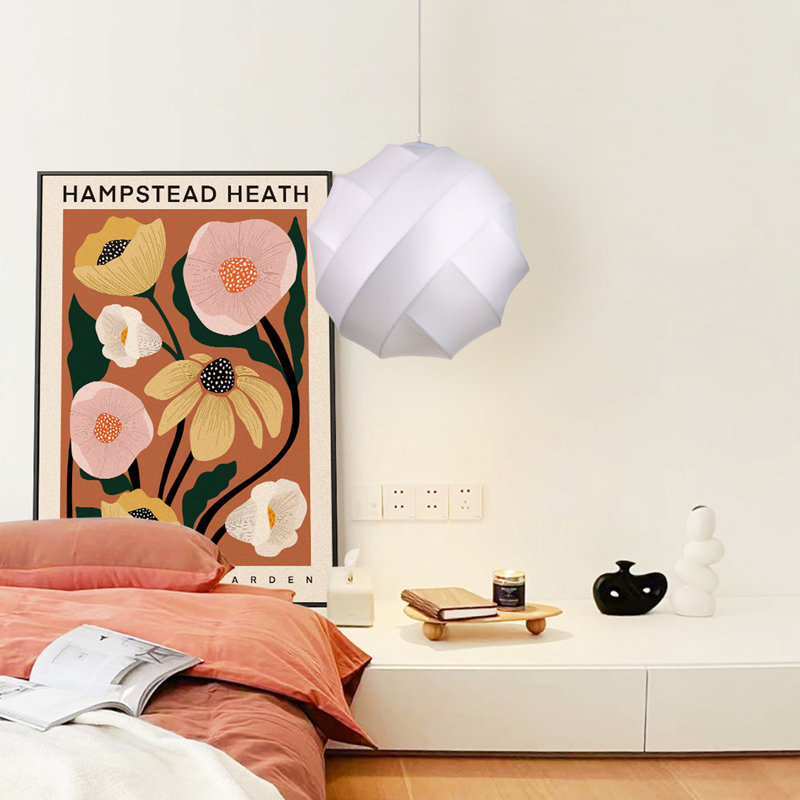 White Fabric Spherical Pendant Light, 15.75" H x 15.75" W x 15.75" D