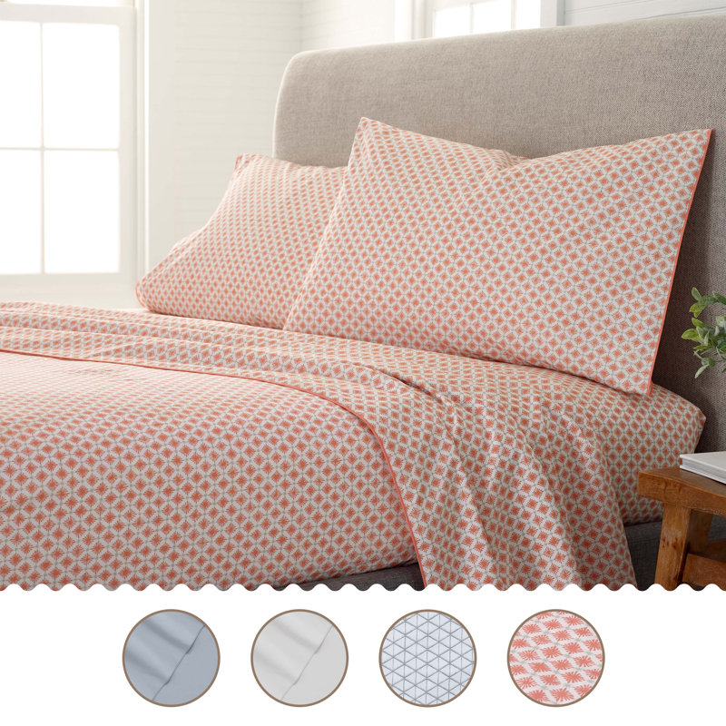 Comfort Wash 200 Thread Count Geometric 100% Cotton Percale Sheet Set, Orange