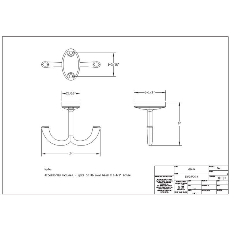 Double Zinc Ceiling Wall Mounted Robe Hook, Polished Chrome