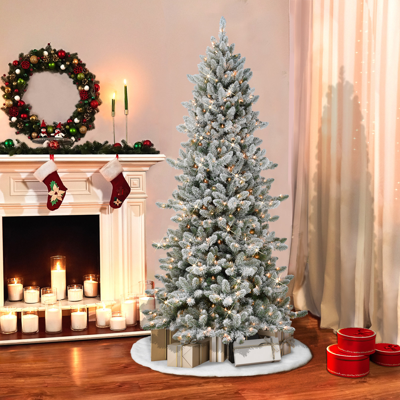 Gwyned Slender 7.5' Pre-Lit Spruce Christmas Tree, 7.5' H