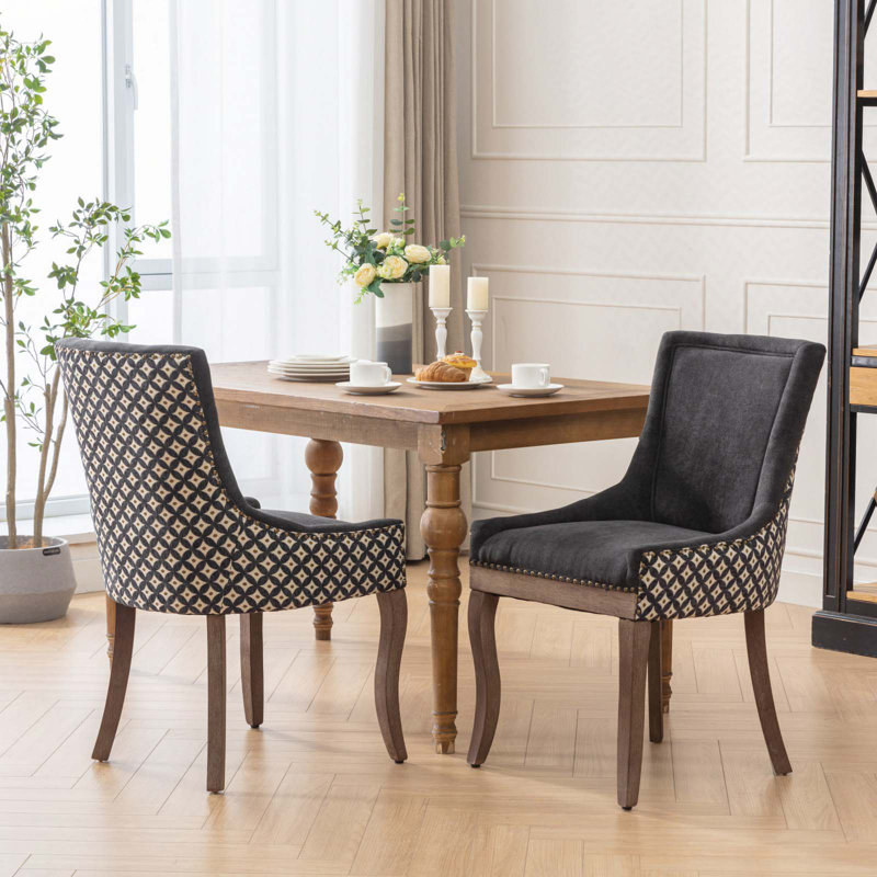 A&a furniture ultra side dining chairs | set of 2 | thickened fabric, solid wood legs | bronze nailhead, Brown