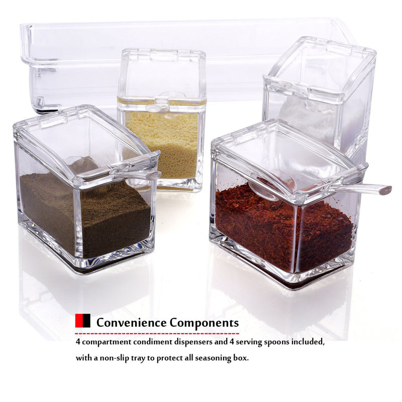 4 Pack Clear Condiment Storage Containers With Spoon For Spice Salt Sugar Bottles