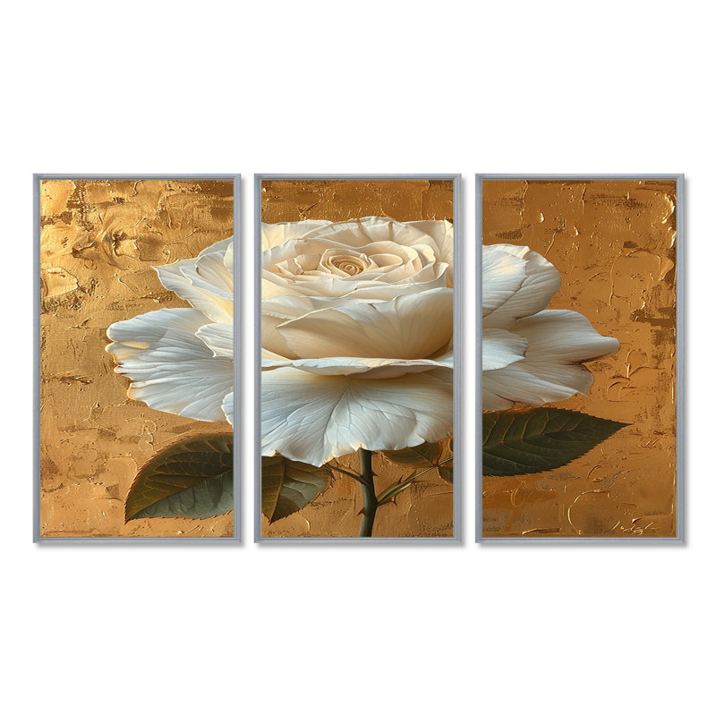 Kairi - Rose Wall Art Print Set, Silver Floater Framed, 40" H x 60" W x 1" D