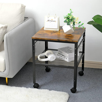 Rustic End Table, 2-Tier Side Table With Adjustable Height Shelf ， Rustic Brown