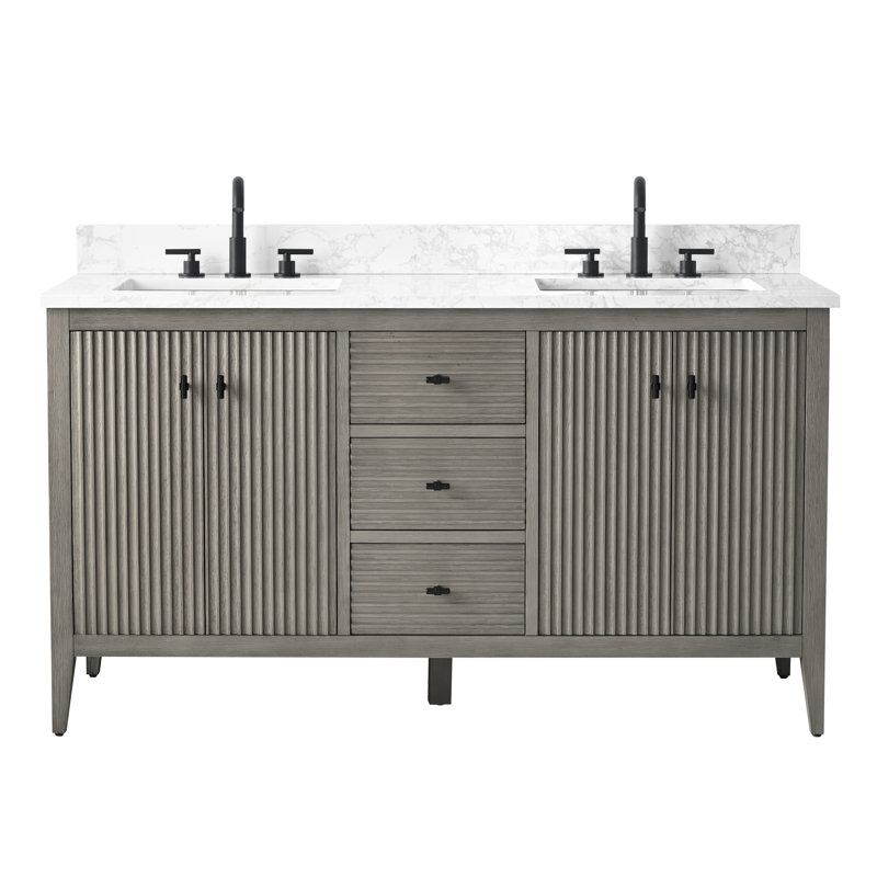 Ensemble de meuble-lavabo double 60 po, Gris flottant linéaire, Noir mat