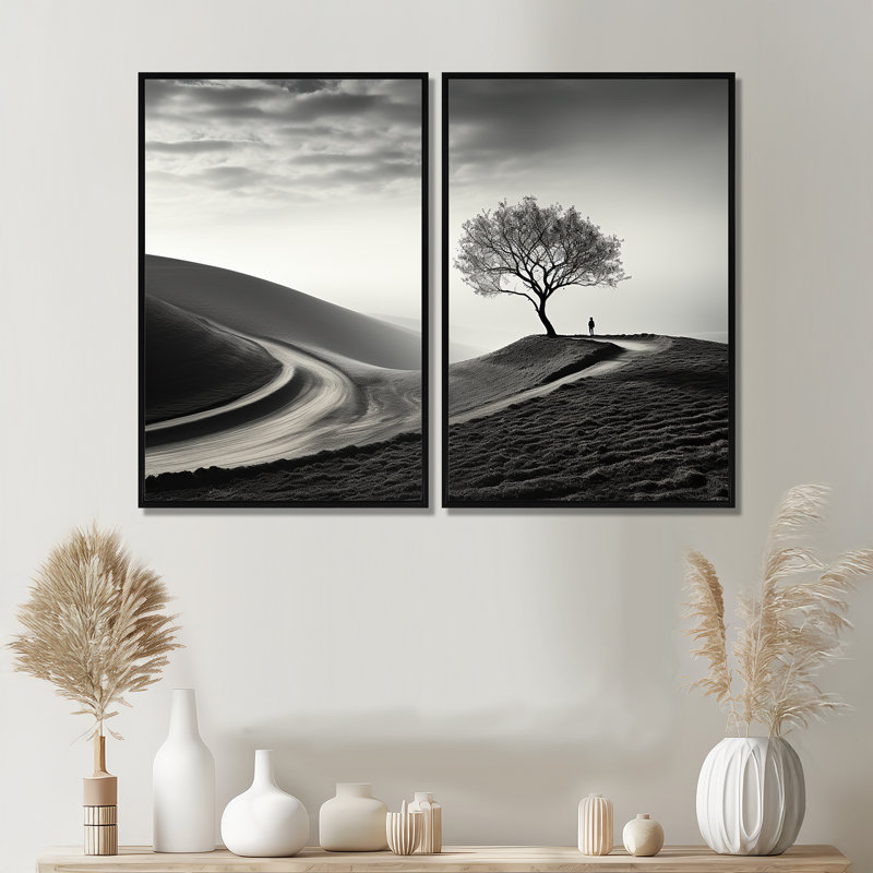 Photographie d'arbre de solitude noir et blanc - art mural blanc, 36" H x 48" W, Impression encadrée flottante, Black