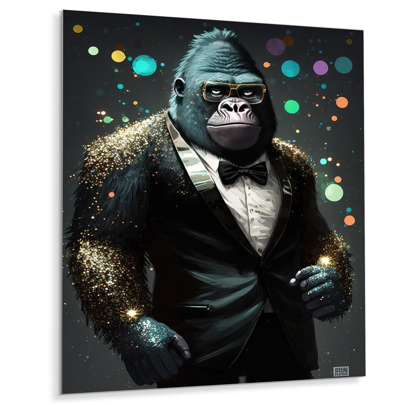 Décoration murale en métal style disco Gorille I - animaux, H 32 po x l 16 po