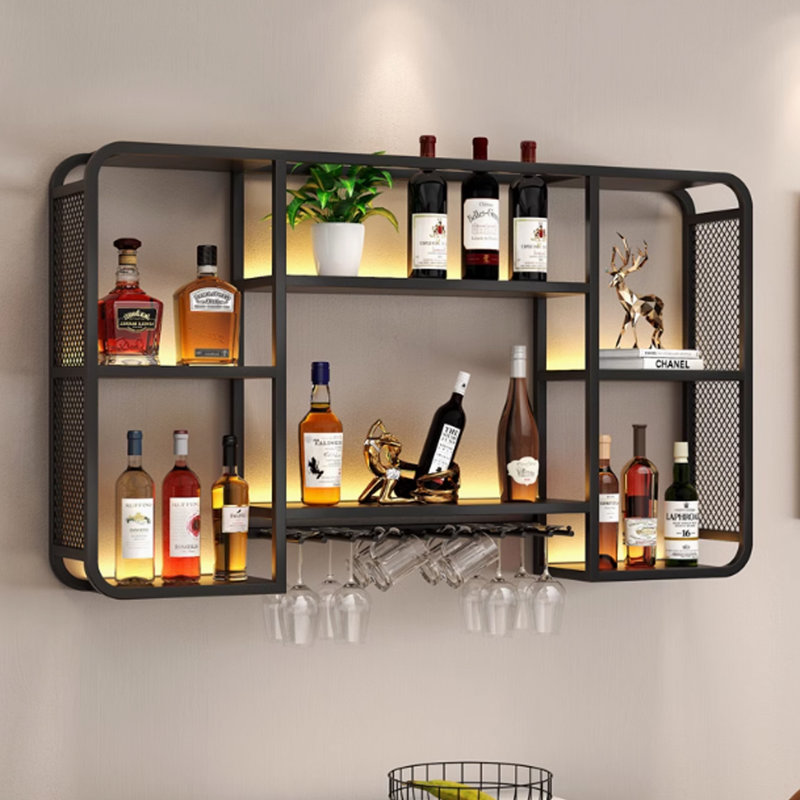 Small Wall Mounted Wine Rack, 27.5" H x 39.3" W x 7.8" D, Black