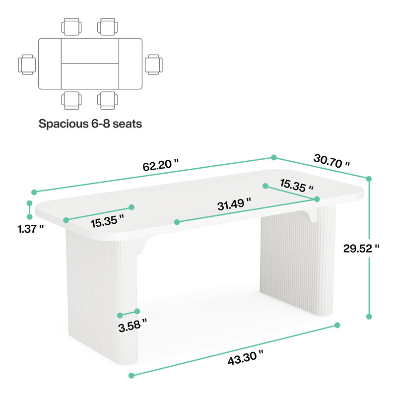 Table de salle à manger rectangulaire avec plateau en bois d'ingénierie L 62,99 po x l 31,5 po Johen, Blanc