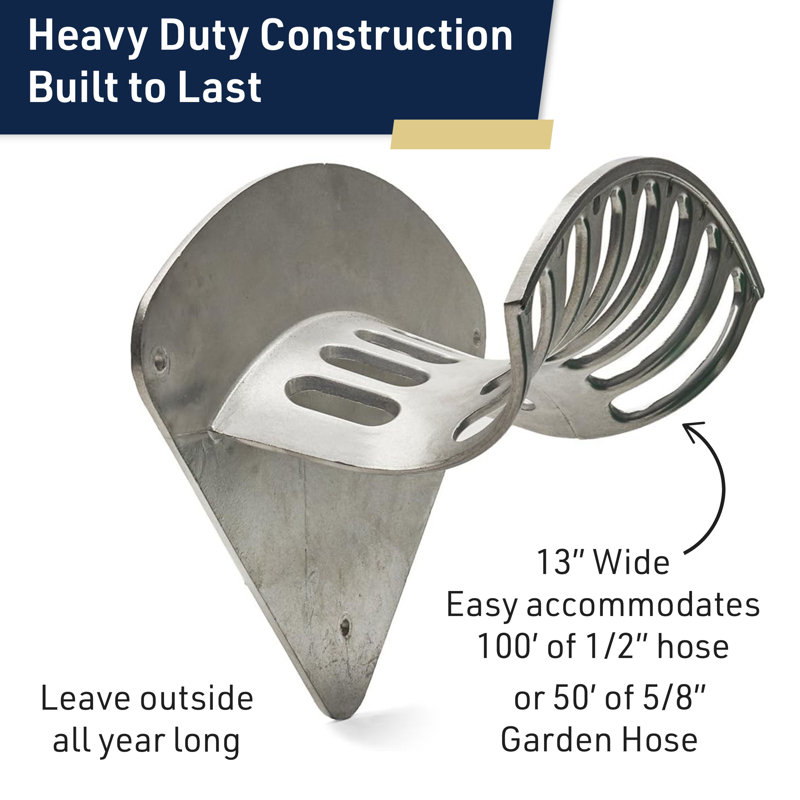 Support à boyaux en aluminium coulé 13 po Kings County Tools | Conception courbée élégante | Qualité et matériau robuste | Peut contenir 100 pieds de tuyau de 1/2 po et 50 pieds de tuyau de 5/8 po | Pièce unique