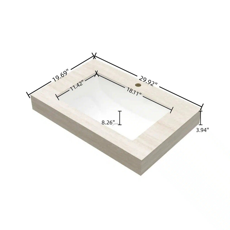 Comptoir en pierre frittée à motif de travertin et lavabo encastré en céramique Roma, sans armoire, sans robinet ni drain, convenant au meuble-lavabo Tilley, Yolan, Frigga, etc.