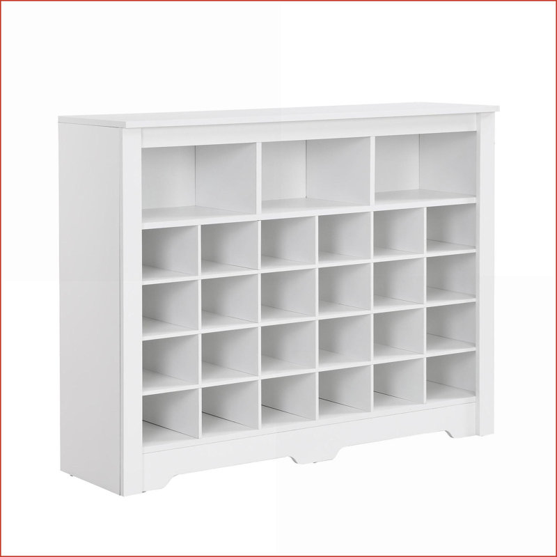 Shoe Cabinet | 24 Cubby Contemporary Curved Base | Off-White Versatile Sideboard | Particle Board | Hallway