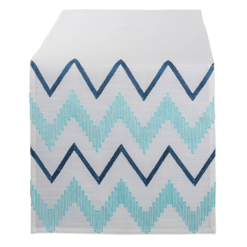 Wildwood Embroidered Chevron Table Runner, Off White