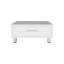 Table basse blanche avec tiroir de rangement et pieds en métal, conception moderne compacte