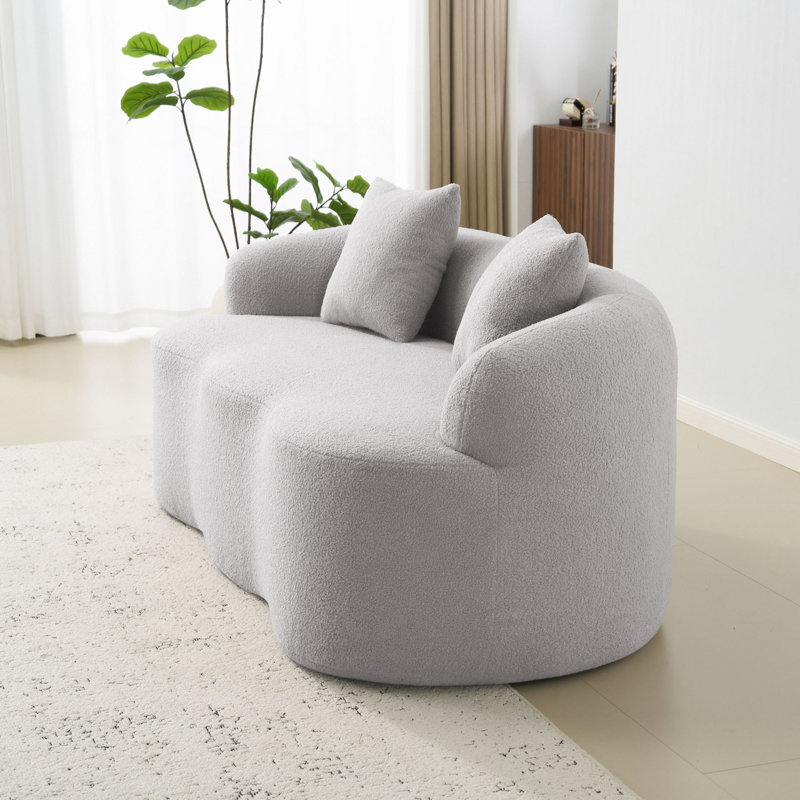 Canapé courbé avec accoudoir rond, canapé à compression avec 2 coussins, canapé crème pour petit espace, salon, chambre à coucher, sans assemblage