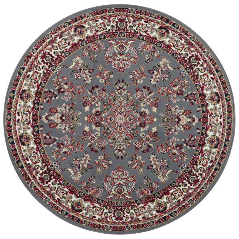 Zabul Tufted Red/Grey/Oak Rug, Round 140cm