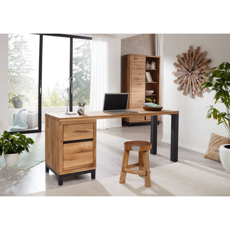 Villanders Solid Wood Writing Desk, Natural, 76cm H x 220cm W x 55cm D