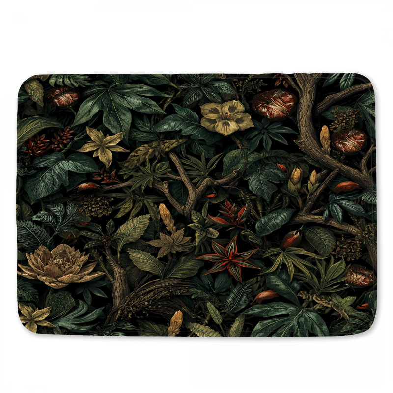 Tropical Rainforest Foliage Bath Mat, 24in W x 17in L