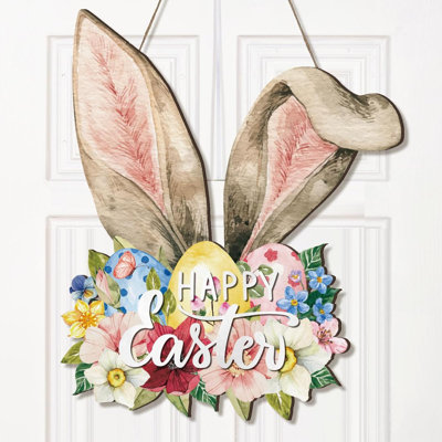 Couronne de Pâques pour porte en bois, panneau de Pâques suspendu, décoration de porte, couronne pour les fêtes du printemps, café, boulangerie (oreille de lapin)