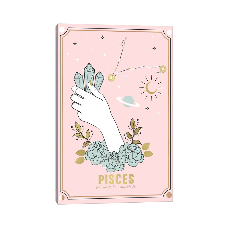 Pisces Zodiac Sign by Emanuela Carratoni - Wrapped Canvas Painting, 20.32 cm H x 30.48 cm W