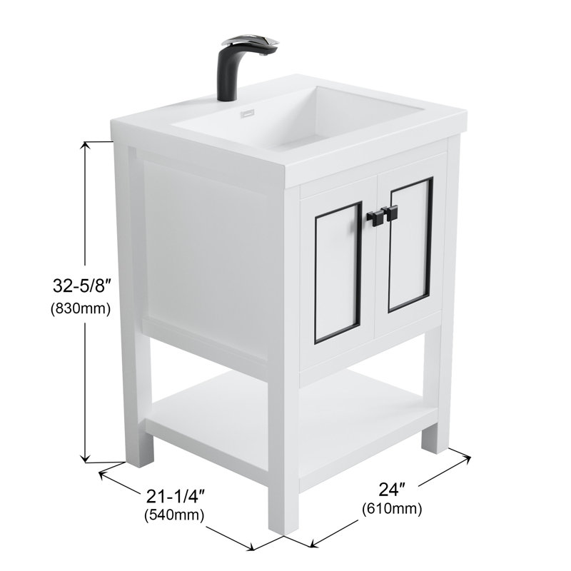Thome 25'' Single Bathroom Vanity with Resin Top, Matte Black, White