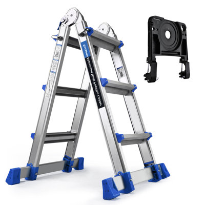 A Frame 3 Step Extension Ladder, 11 Ft Multi Position Ladder with Removable Tool Tray and Stabilizer Bar, 330 lbs Capacity Telescoping Ladder for Household and Outdoor Work