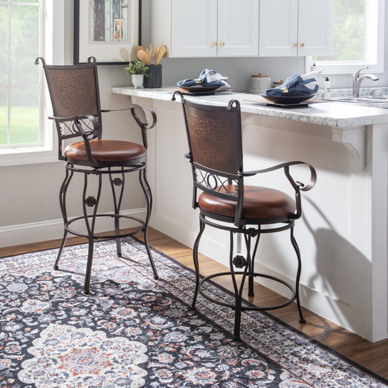 Altmar Upholstered Swivel Counter Stool with Solid Metal Frame and Arms, Counter Stool (24" Seat Height)