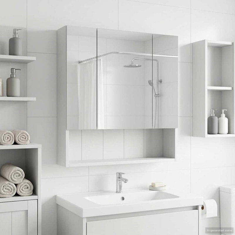 W H Wall Mounted Required Medicine Cabinet Mirror 2, White, 70cmH x 60cmW x 14.5cmD