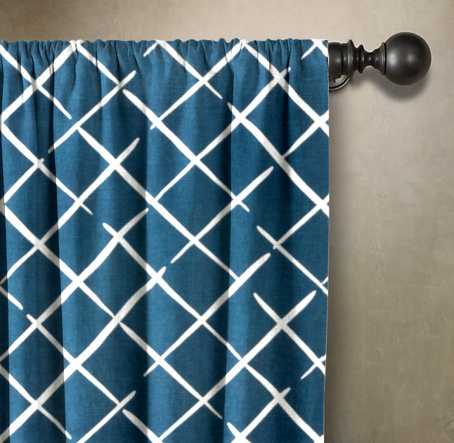 Cotton Room Darkening Curtain Single Panel, 50" W x 108" L, Indigo/White