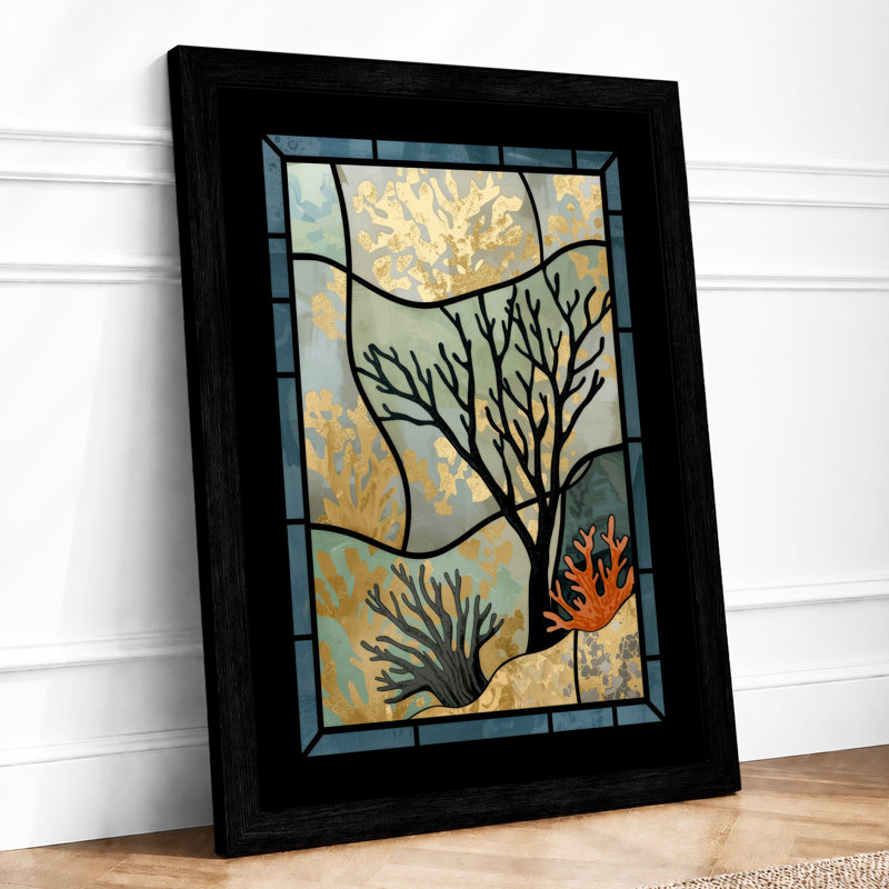 Stained Glass Botanical - Framed Print, Black, A4 - 29.7 x 21.0 cm