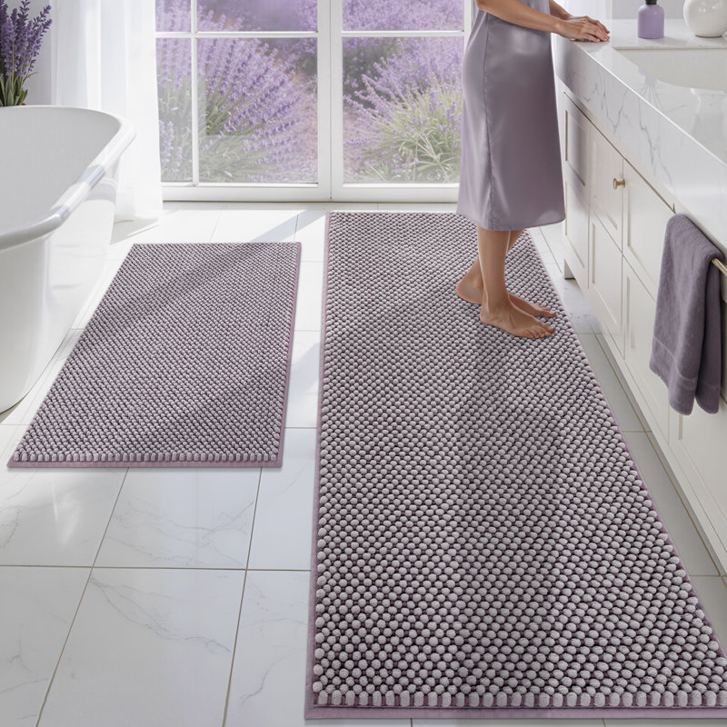 Thick Soft Absorbent Non Slip Boho Bath Mats, Lavender Purple, 22*59+20*32