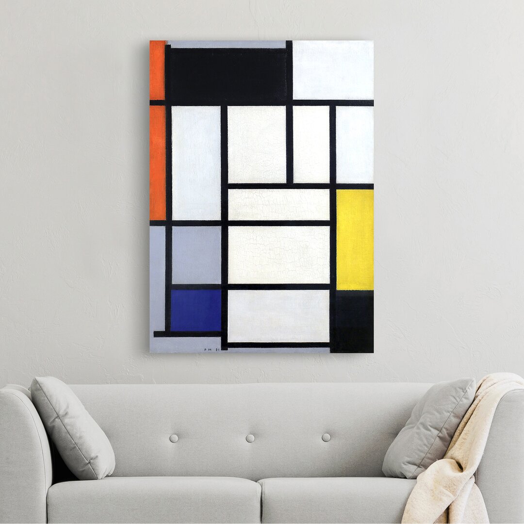 Leinwandbild Komposition mit Rot, Schwarz, Gelb, Blau und Grau von Piet Mondrian