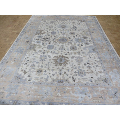 Tapis en laine rectangulaire 8 pi 7 po x 11 pi 8 po "one-of-kind" à la main noué la ivoire/bleu ciel/beige Dougan