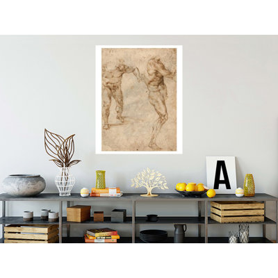 Two Nude Studies of a Man Storming Forward and Another Turning to the Right (verso) by Michelangelo Buonarroti - Giclee Print