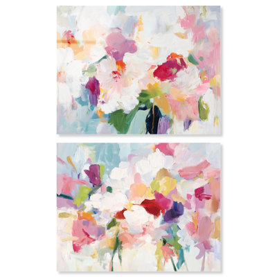 Blush rose chambre à coucher ensemble de sérénité acrylique abstraits floraux par Art Remedy, prêt à accrocher