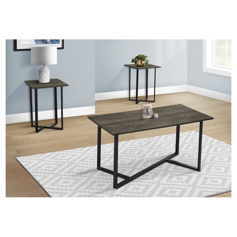Ensemble de 3 tables gigognes avec stratifié brun foncé et base en métal