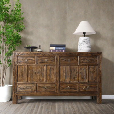 Wabi-Sabi Style Solid Elm Hallway Cabinet