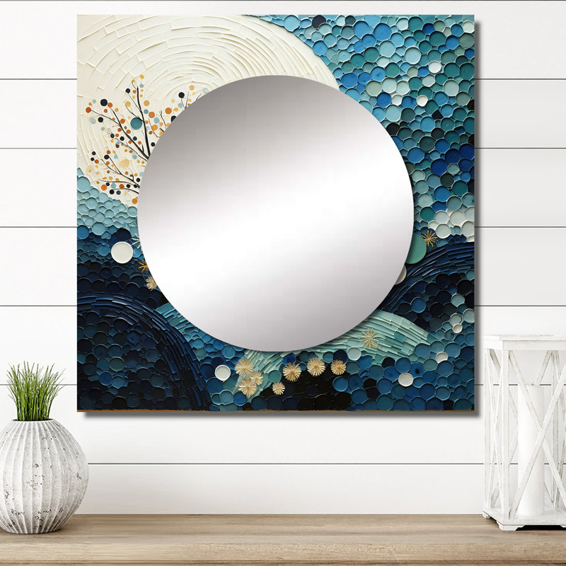Décoration murale miroir bleu sarcelle Mid Century Minimalist Rain II - Collages abstraits pour chambre à coucher