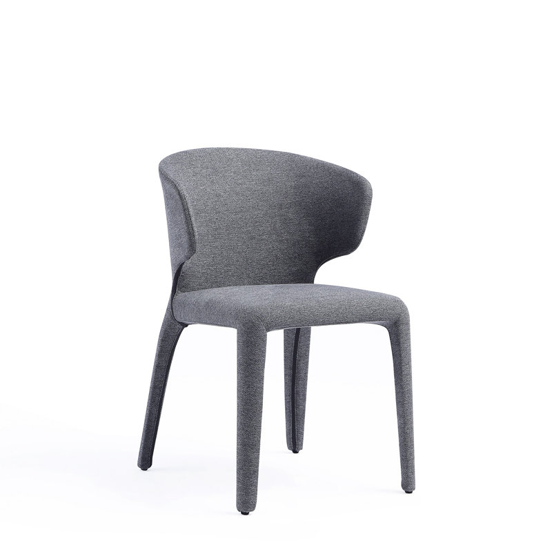 Conrad Mid-Century Modern Tweed Upholstered Metal Side Chair in Weathered Gray, Gray