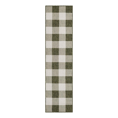 Tereon Checkered Machine Made Power Loom Polypropylene Plastic Indoor/Outdoor Area Rug in Green