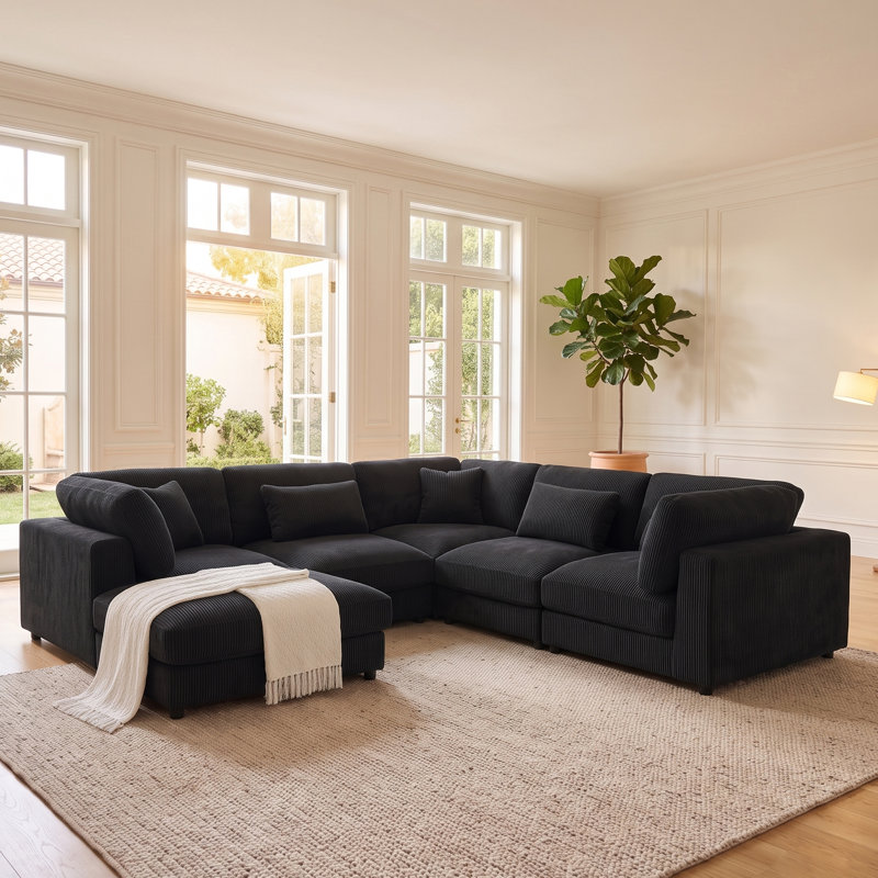 Canapé modulaire Kathreen Middale, Black Corduroy, 33" H x 112" W x 112" D