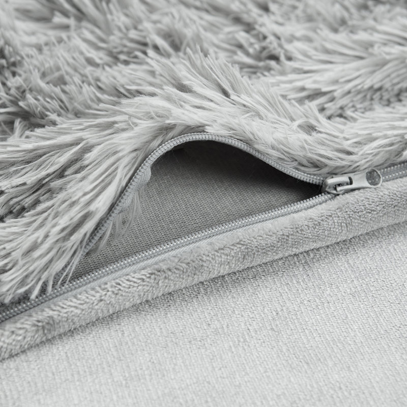 Ultra Soft Longfur Shaggy Chic Duvet Cover Set, King Duvet Cover + 2 Shams, Gray