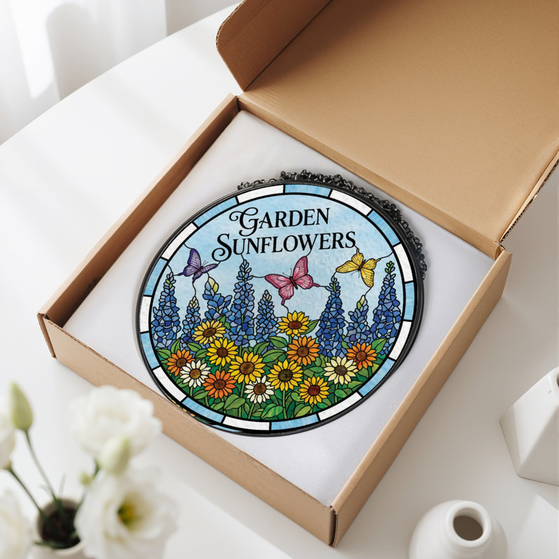 Vitrail de jardin en verre coloré 7,8 "H Sunflowers, 7.8" H x 7.8" W
