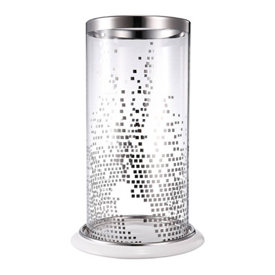 Gsy Decorative Candle Holder, Silver And White Patchwork, 12 Inch Glass