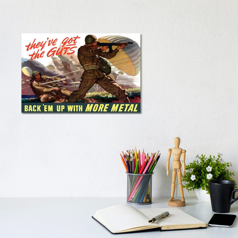 WWII Poster Of Airborne Troops Parachuting Into Battle I by Stocktrek Images - Wrapped Canvas Print, 20.32 cm H x 30.48 cm W