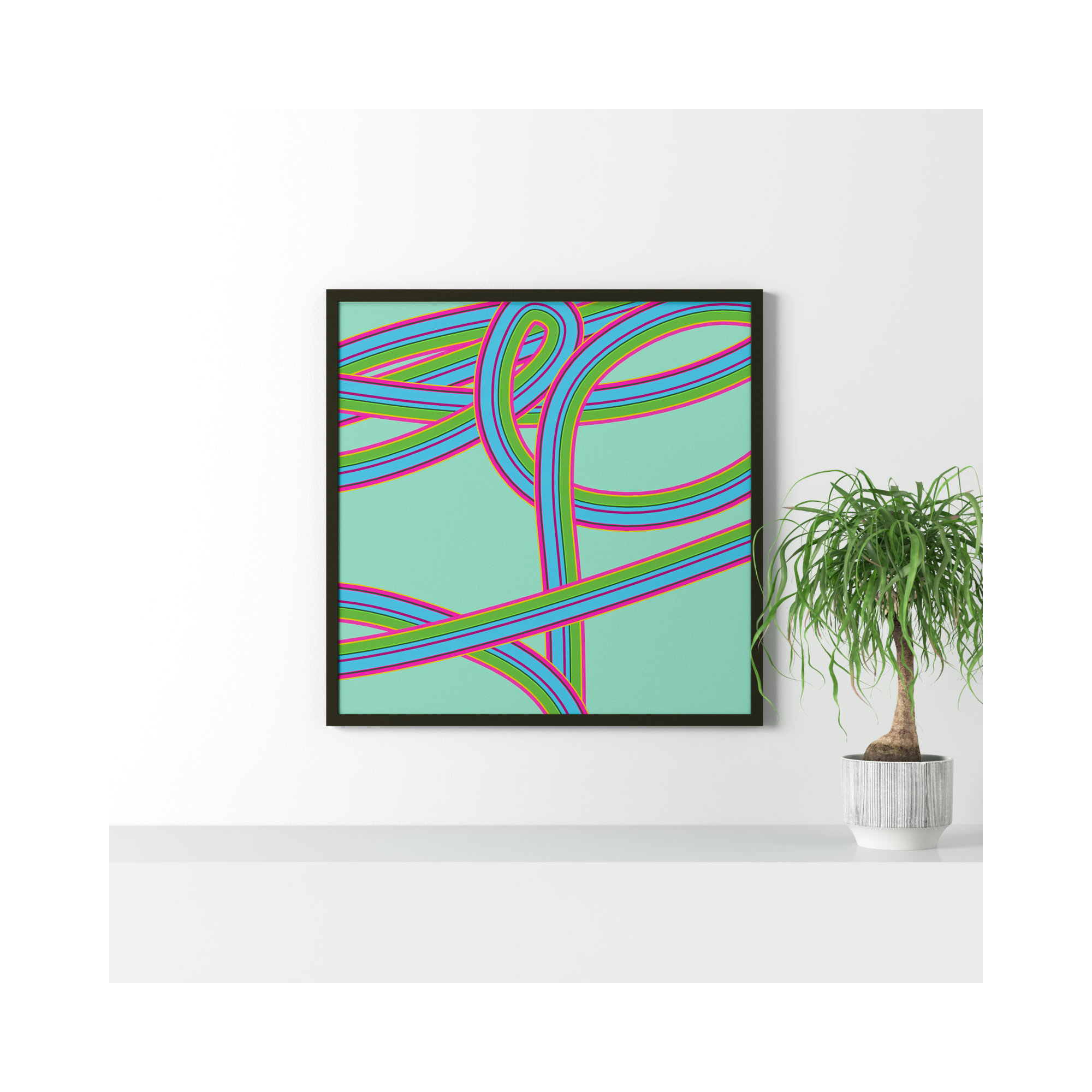 Turquoise Twist by Jacques Pilon, Black, 36" H x 36" W x 1.25" D