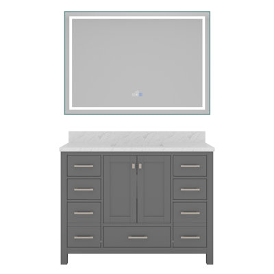 48 po X P 22 po P 35,4 po Meuble-lavabo simple H en gris avec comptoir et miroir DEL