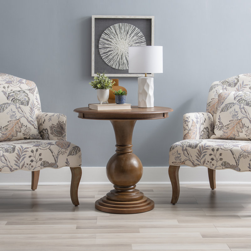 Kight 26" W Round Pedestal End Table, Natural