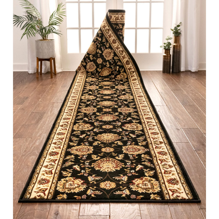 Timeless Abbasi Black Custom Size Hallway Stair Runner - Traditional Oriental Carpet